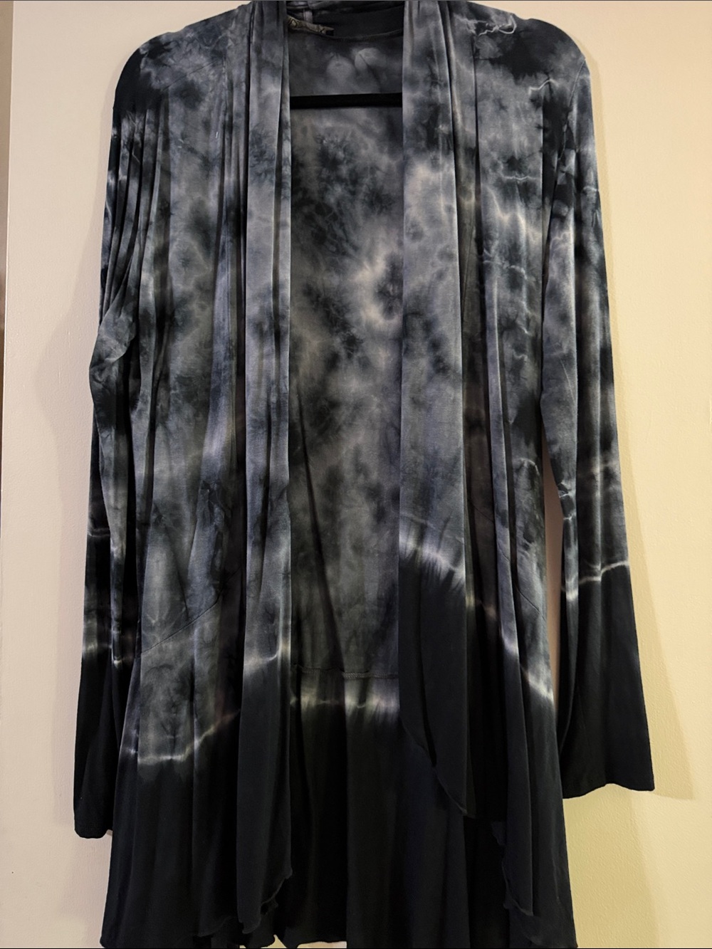 Women's Asymmetrical Tie-Dye Open Front Cardigan- Black/Gray